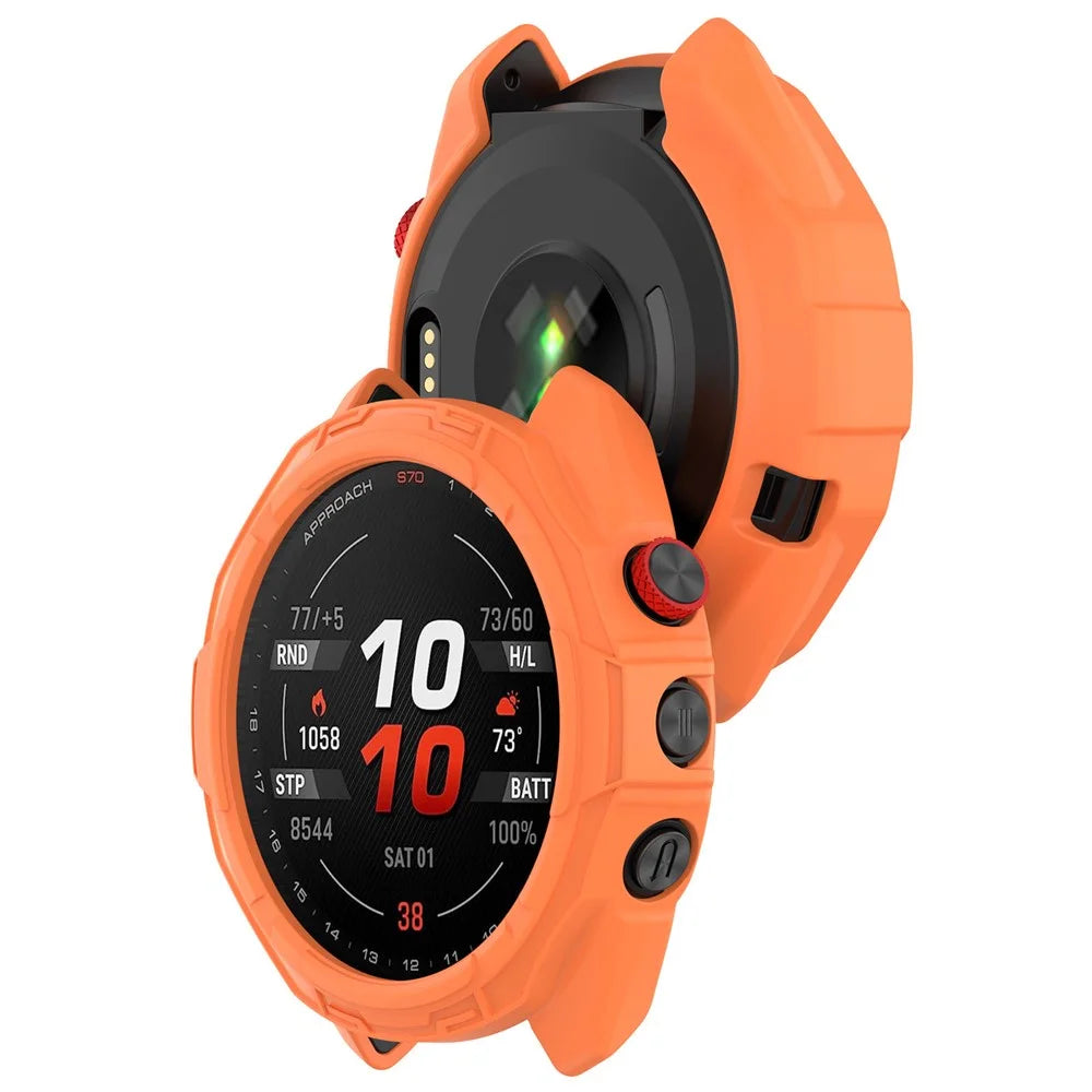 For Garmin Approach S70 42mm Rugged TPU Watch Case Shockproof Hollow Frame Cover - Orange - 5