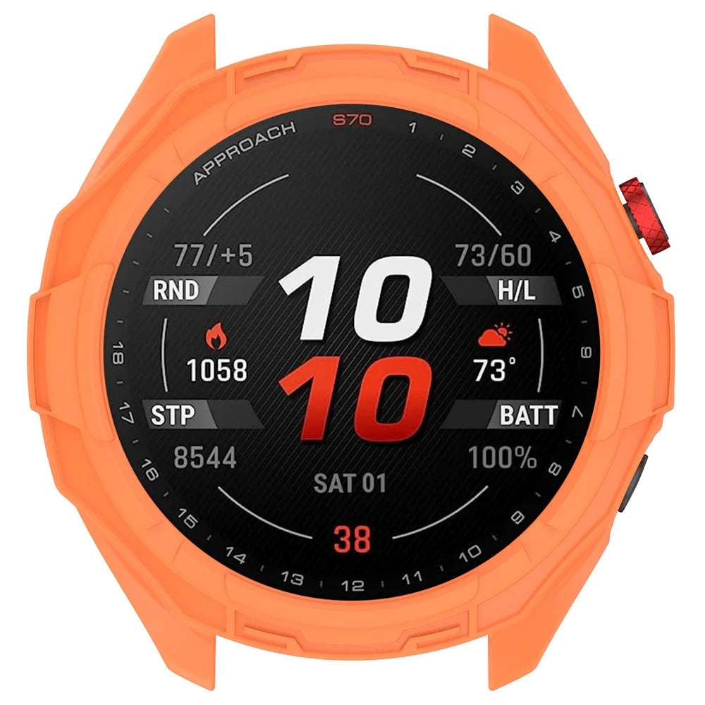 For Garmin Approach S70 42mm Rugged TPU Watch Case Shockproof Hollow Frame Cover - Orange - 6
