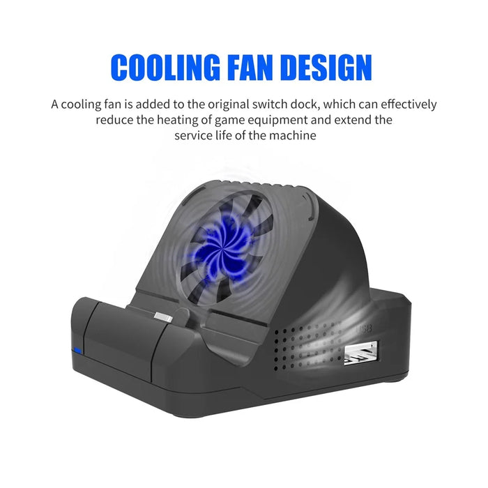 SW300 Docking Station for Nintendo Switch , Portable HD TV Dock Hub Adapter with Fan - Black - 5