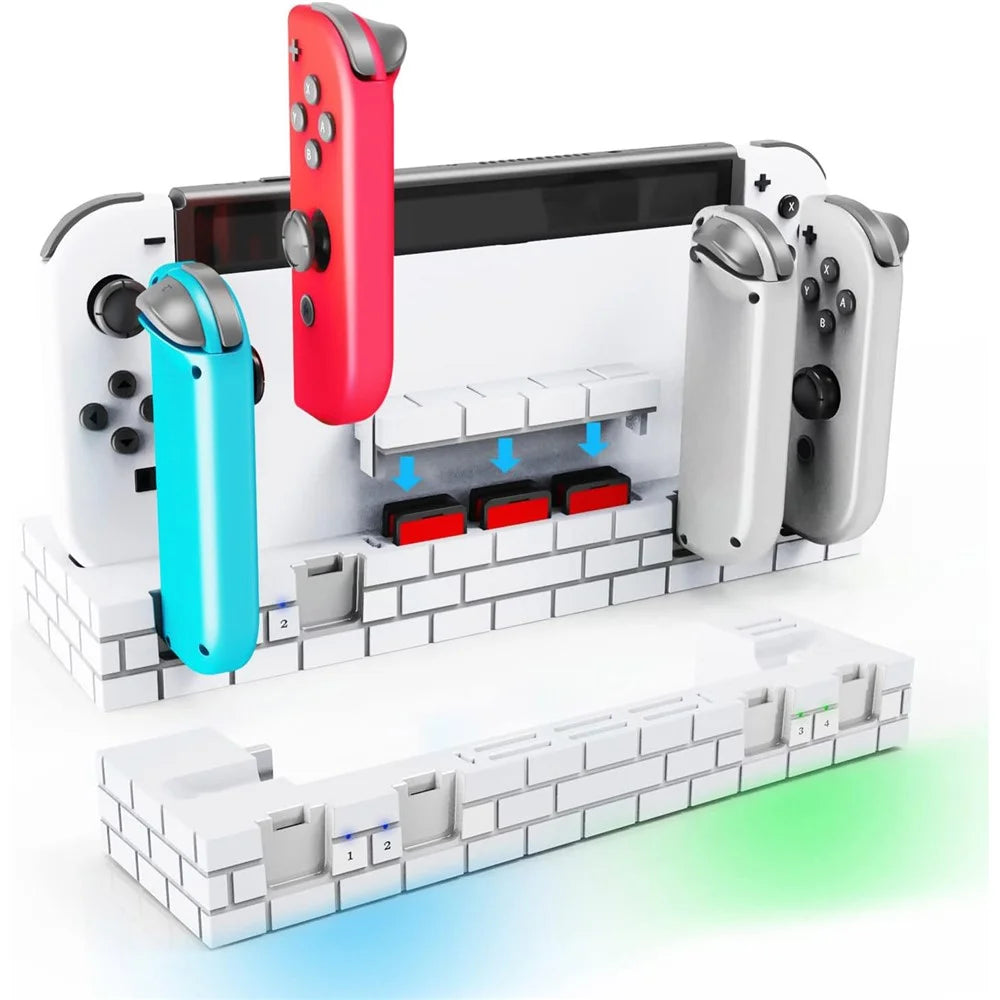 SW488 Charger Dock for Nintendo Switch Controller Fast Charging Dock Station for 4 Joy-cons with Game Cards Storage - White - 4