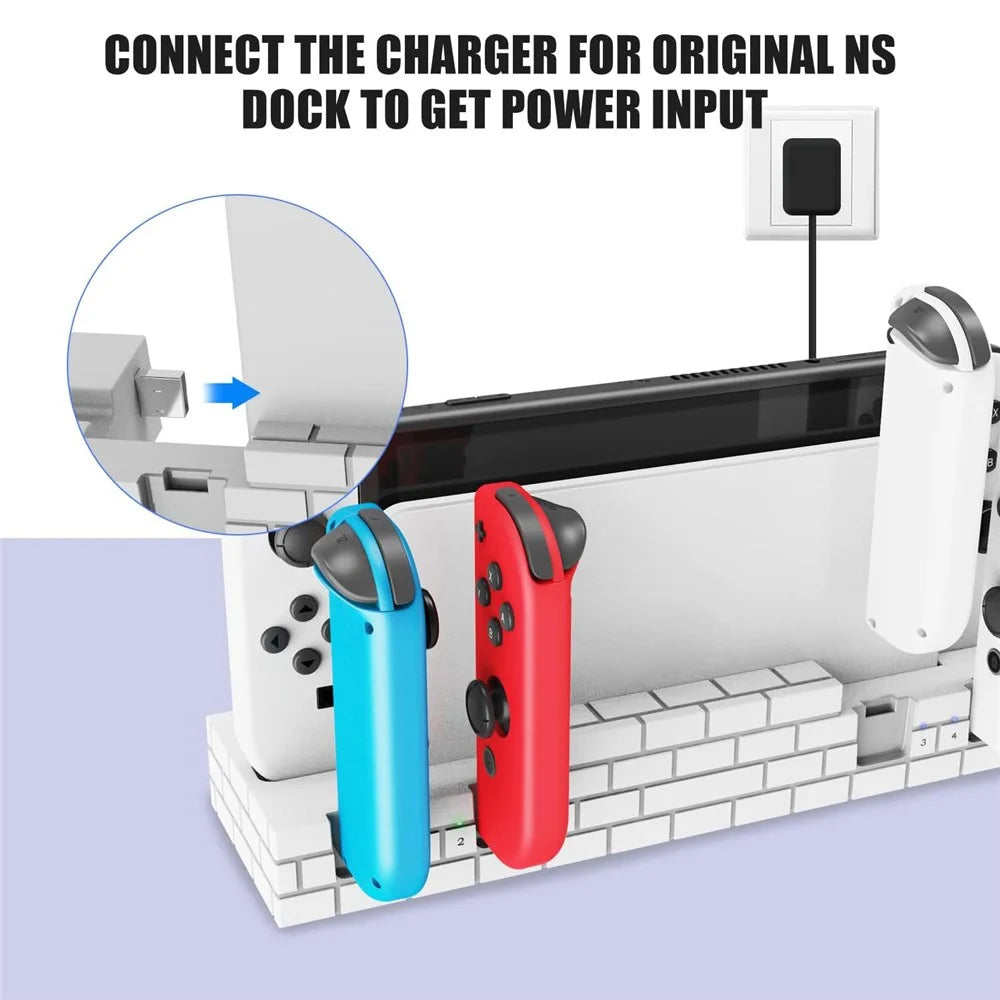 SW488 Charger Dock for Nintendo Switch Controller Fast Charging Dock Station for 4 Joy-cons with Game Cards Storage - White - 5