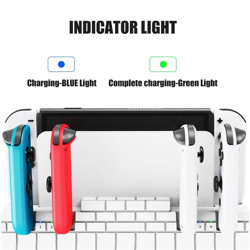 SW488 Charger Dock for Nintendo Switch Controller Fast Charging Dock Station for 4 Joy-cons with Game Cards Storage - White - 6
