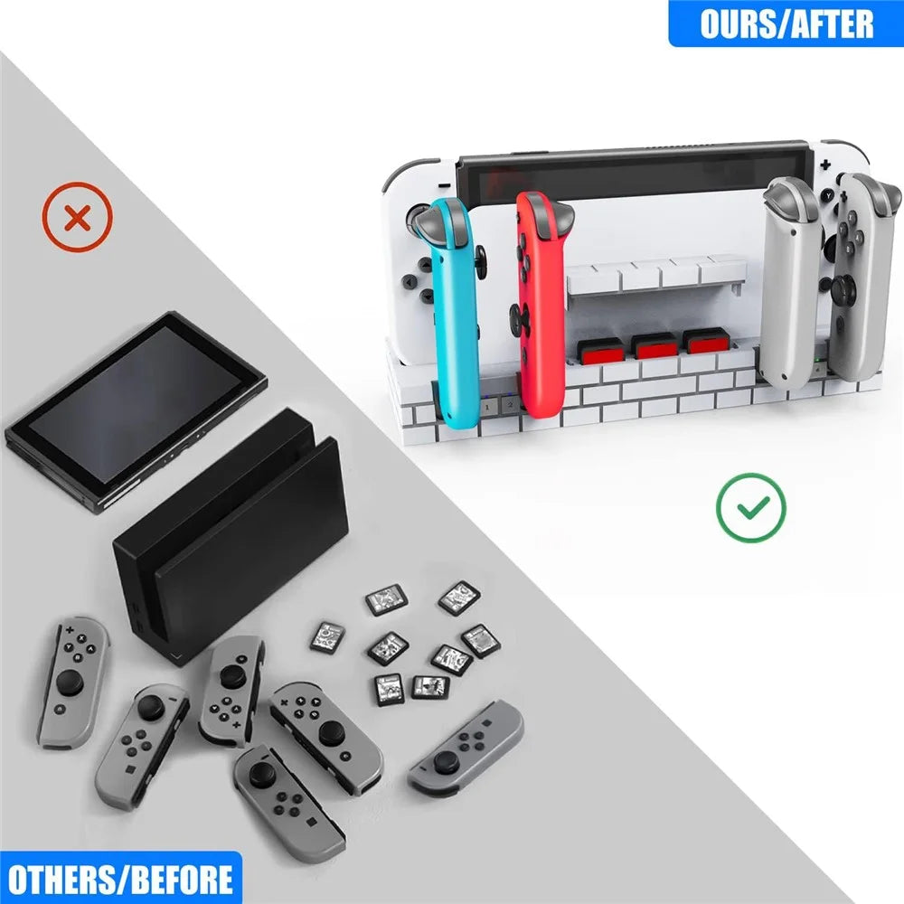 SW488 Charger Dock for Nintendo Switch Controller Fast Charging Dock Station for 4 Joy-cons with Game Cards Storage - White - 7