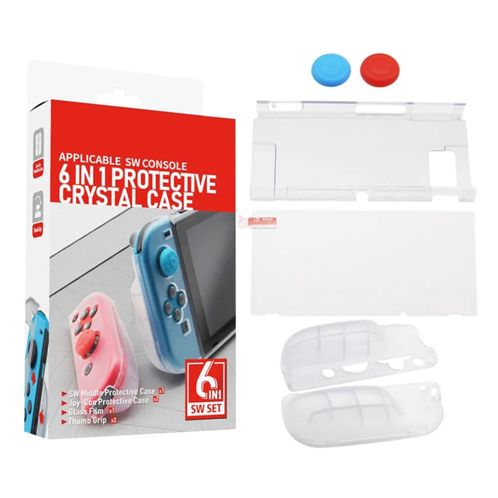 SW369 6-in-1 Clear Case Kit for Nintendo Switch , Anti-Scratch Shell Cover with Screen Protector and Grip Caps - 6
