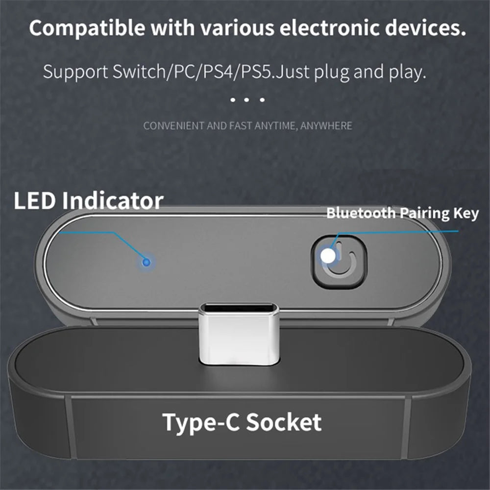 HS-SW390 For Nintendo Switch Bluetooth-compatible 5.0 USB-C Adapter Wireless Audio Transmitter with Microphone - 6