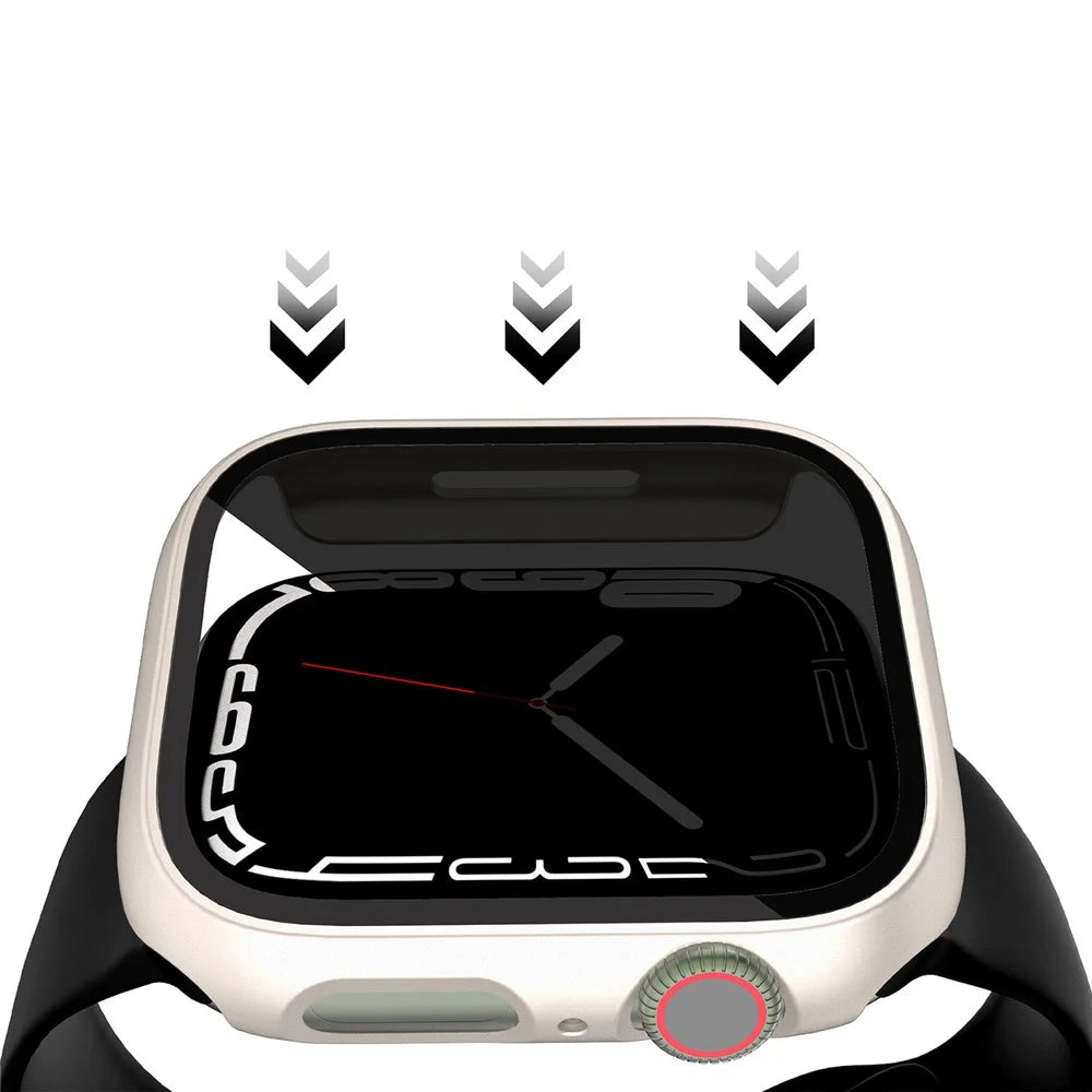 Anti-Scratch Hard PC Case for Apple Watch Series 9 / 8 / 7 41mm Integrate Protective Case with Anti-Spy Tempered Glass Screen Protector - Starlight - 2
