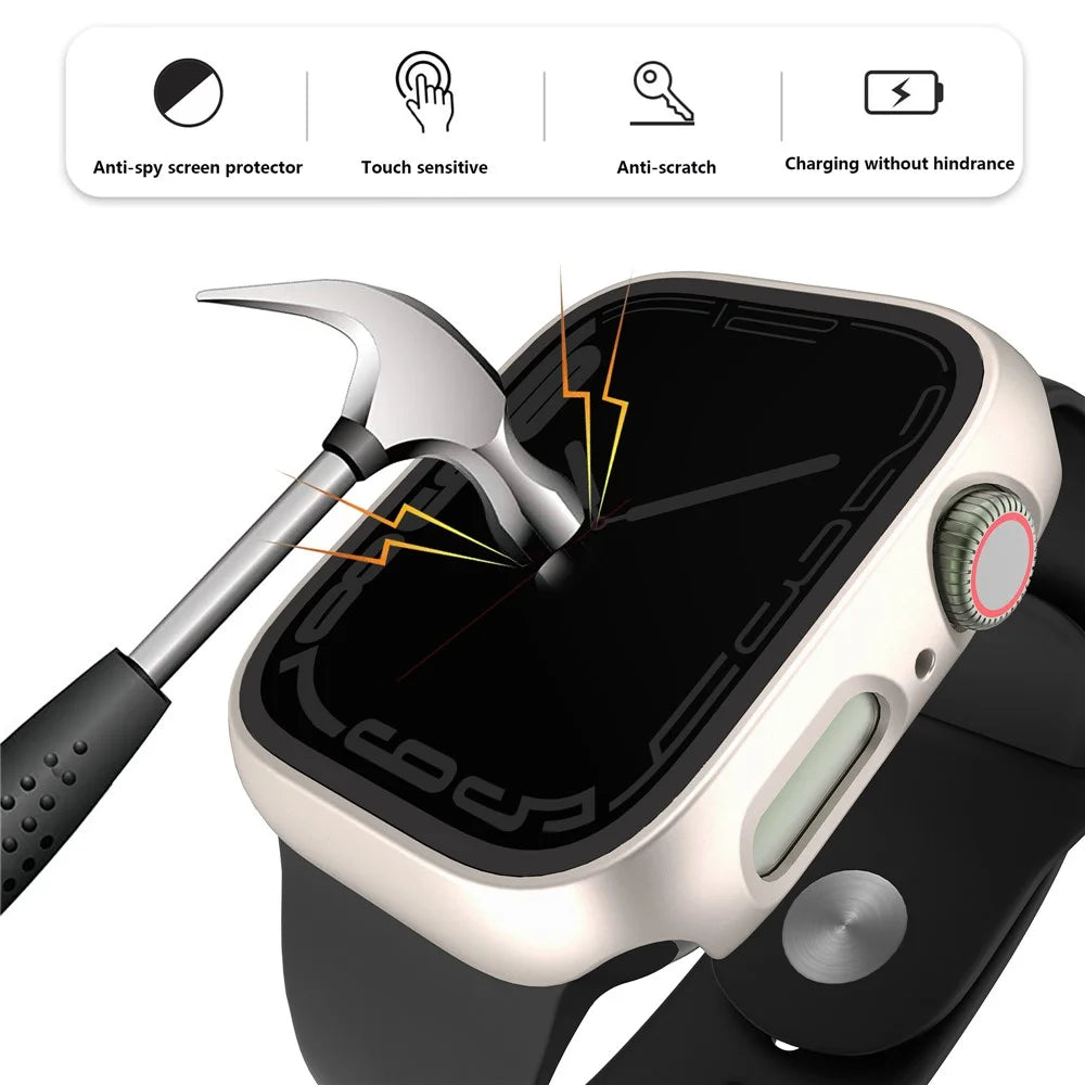 Anti-Scratch Hard PC Case for Apple Watch Series 9 / 8 / 7 41mm Integrate Protective Case with Anti-Spy Tempered Glass Screen Protector - Starlight - 4