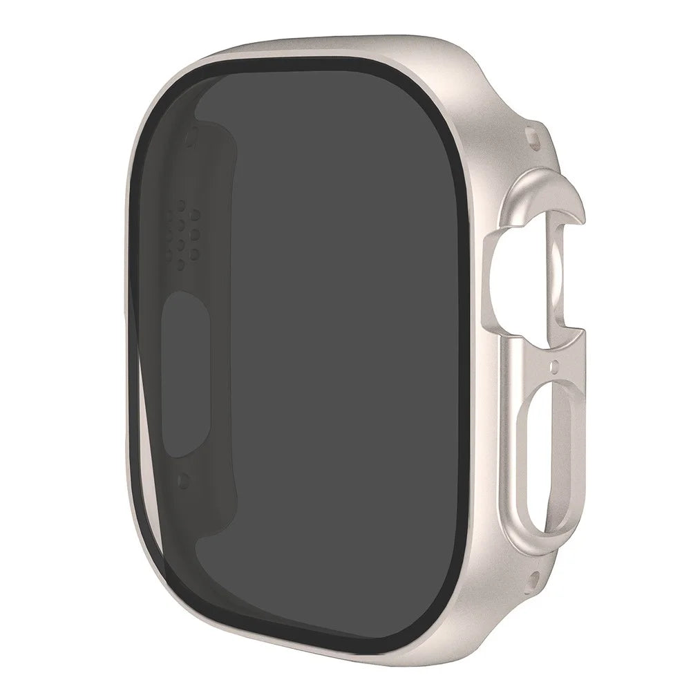 For Apple Watch Series 9 / 8 / 7 45mm Anti-Drop Case Integrate Hard PC Case Cover with Anti-Peep Tempered Glass Screen Protector - Starlight - 1