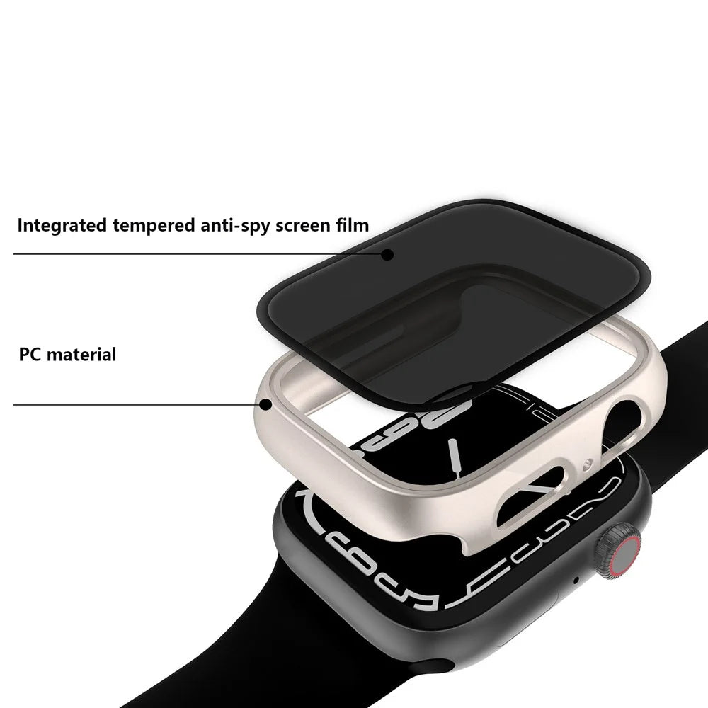 For Apple Watch Series 9 / 8 / 7 45mm Anti-Drop Case Integrate Hard PC Case Cover with Anti-Peep Tempered Glass Screen Protector - Starlight - 3