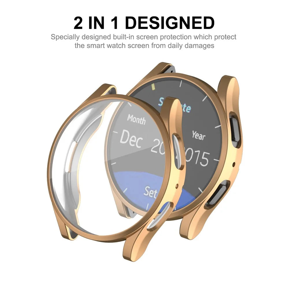 ENKAY HAT PRINCE For Samsung Galaxy Watch6 44mm Full Covering TPU Watch Case Electroplating Frame with Screen Film - Gold - 2