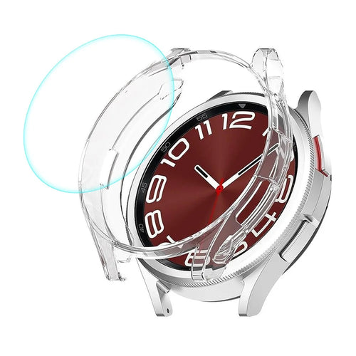 ENKAY HAT PRINCE For Samsung Galaxy Watch6 Classic 47mm Half-Cover TPU Case Clear Watch Frame with 0.2mm 9H Tempered Glass Screen Film - 1