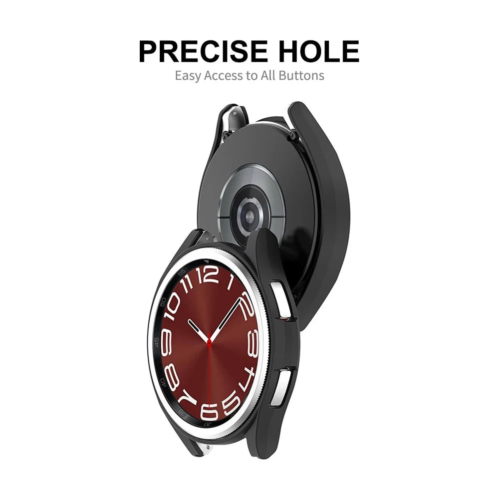 ENKAY HAT PRINCE For Samsung Galaxy Watch6 Classic 47mm Watch Case Electroplating PC Frame with 0.2mm 9H Tempered Glass Screen Film - Black - 3