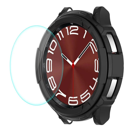 ENKAY HAT PRINCE For Samsung Galaxy Watch6 Classic 47mm Watch Case Hollow Half-Cover PC Frame with 0.2mm 2.15D 9H Tempered Glass Screen Film - Black - 1