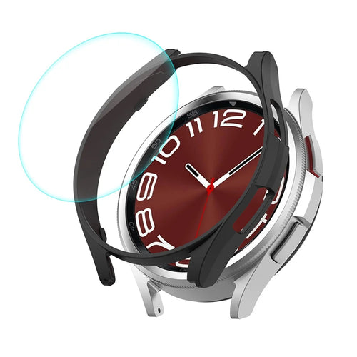 ENKAY HAT PRINCE For Samsung Galaxy Watch6 Classic 43mm PC Watch Case Electroplating Cover with 0.2mm 9H Tempered Glass Screen Film - Black - 1