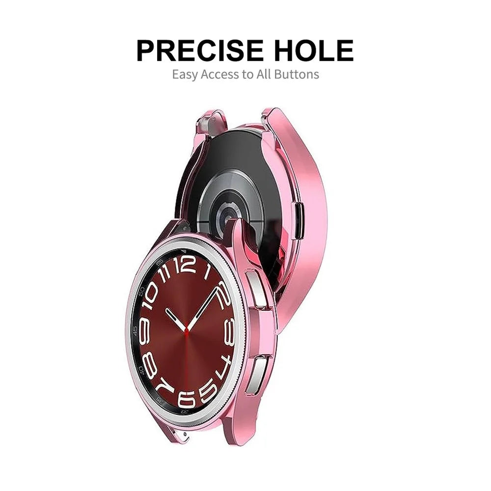 ENKAY HAT PRINCE For Samsung Galaxy Watch6 Classic 43mm Half-Cover TPU Watch Case Electroplating Frame with 0.2mm 9H Tempered Glass Screen Film - Pink - 2