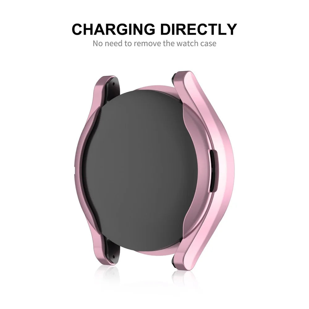 ENKAY HAT PRINCE For Samsung Galaxy Watch6 Classic 43mm Half-Cover TPU Watch Case Electroplating Frame with 0.2mm 9H Tempered Glass Screen Film - Pink - 3