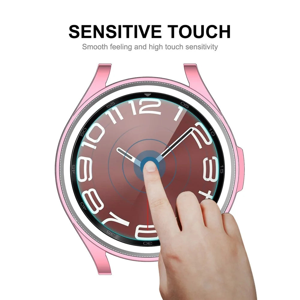 ENKAY HAT PRINCE For Samsung Galaxy Watch6 Classic 43mm Half-Cover TPU Watch Case Electroplating Frame with 0.2mm 9H Tempered Glass Screen Film - Pink - 5