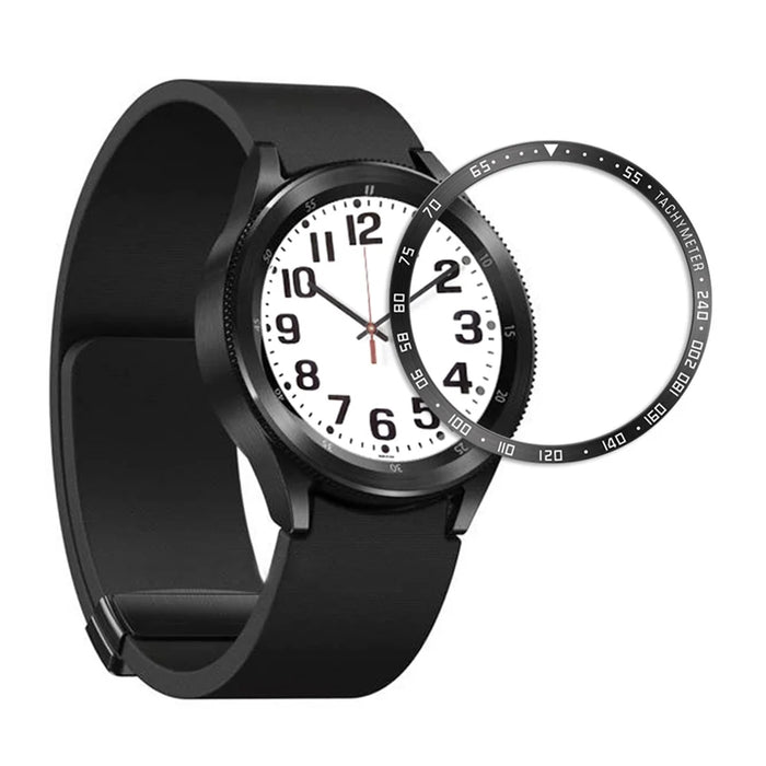 Type E Speed Scale Bezel Styling for Samsung Galaxy Watch6 Classic 47mm , Metal Bezel Ring Adhesive Cover - Black / White Characters - 3