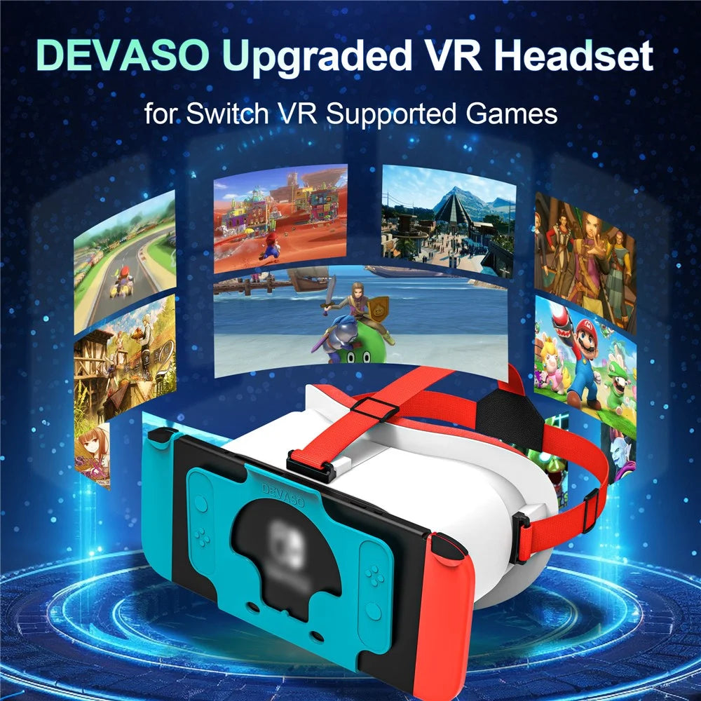 DEVASO VR Headset for Nintendo Switch Game Console Heat Dissipation Plastic Headband VR Glasses - White / Blue - 7