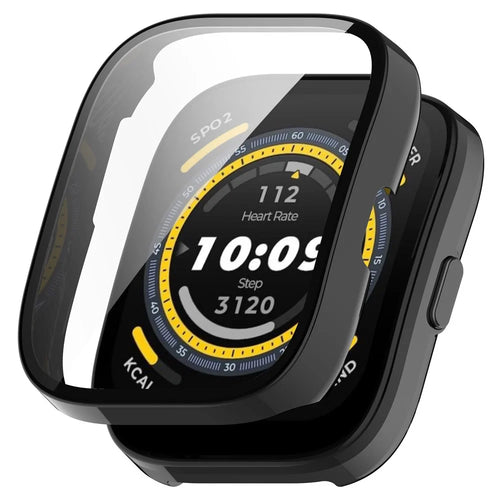 For Huami Amazfit Bip 5 A2215 Overall Protective Case Hard PC Watch Cover with Tempered Glass Screen Protector - Black - 1