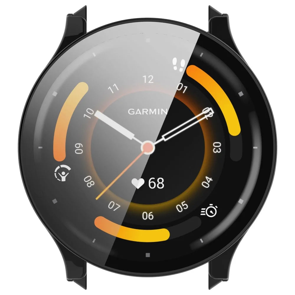 For Garmin Venu 3S Full Coverage Hard PC Watch Case Clear Cover with Tempered Glass Screen Protector - Black - 4