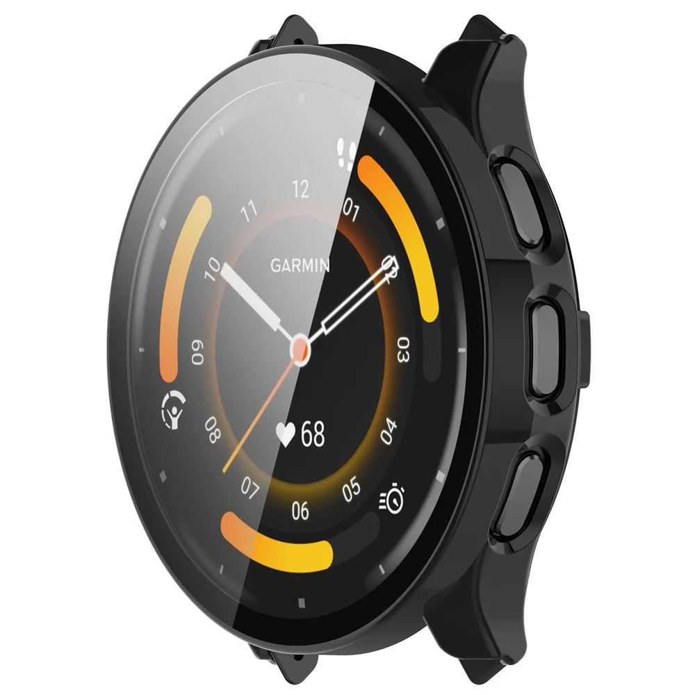 For Garmin Venu 3S Full Coverage Hard PC Watch Case Clear Cover with Tempered Glass Screen Protector - Black - 6