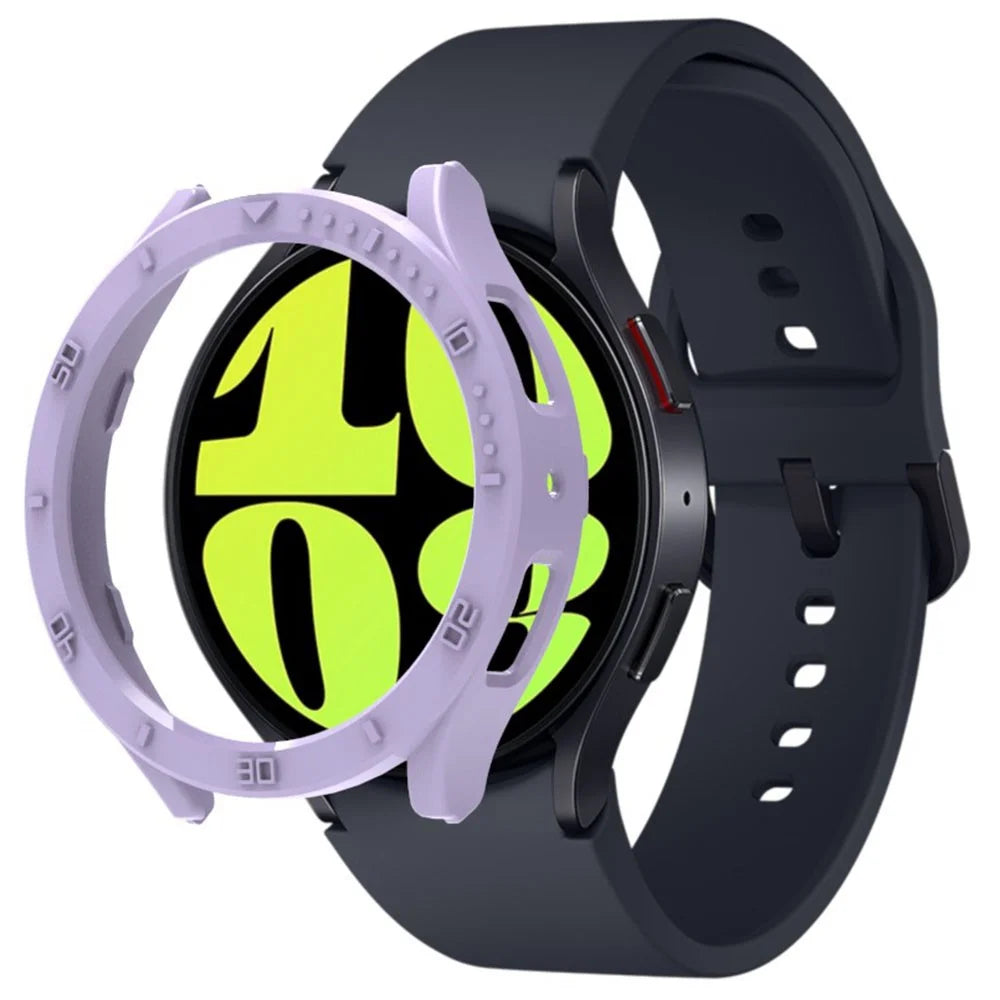 Hollow PC Watch Case Cover for Samsung Galaxy Watch6 40mm 3D Numeral Smart Watch Shockproof Case - Light Purple - 1