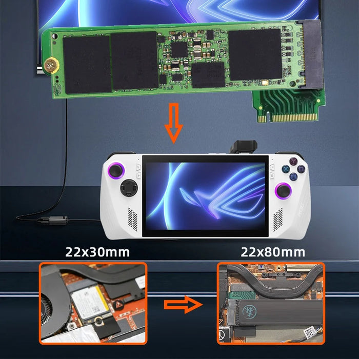 EP-022-2280MM NVME M-Key 22x30mm to 22x80mm Angled Extension SSD Upgrade Adapter Compatible with ROG Ally Gaming - 5