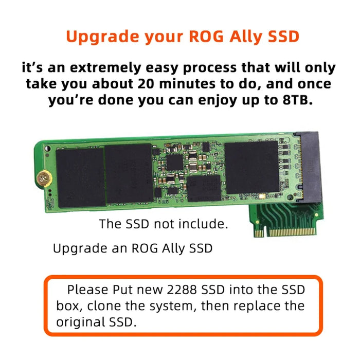 EP-022-2280MM NVME M-Key 22x30mm to 22x80mm Angled Extension SSD Upgrade Adapter Compatible with ROG Ally Gaming - 6
