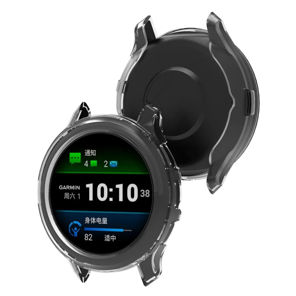For Garmin Venu 3S Half-Wrapped Case Hollow TPU Shockproof Watch Cover - Transparent Black - 2