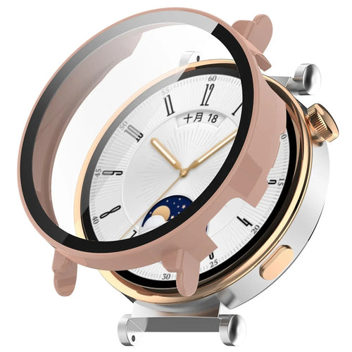 For Huawei Watch GT 4 41mm Hard PC Case with Tempered Glass Film Full Coverage Watch Cover - Pink - 1