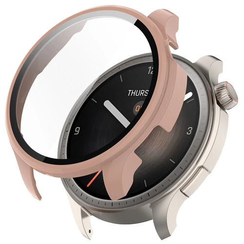 Smart Watch Case for Huami Amazfit Balance A2286 Hard PC Case with Tempered Glass Screen Protector - Pink - 1