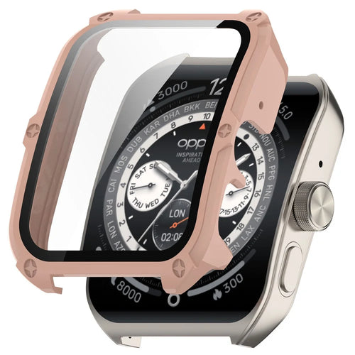For Oppo Watch 4 Pro Hard PC Case Cover Anti-Scratch Watch Case with Tempered Glass Screen Film - Pink - 1