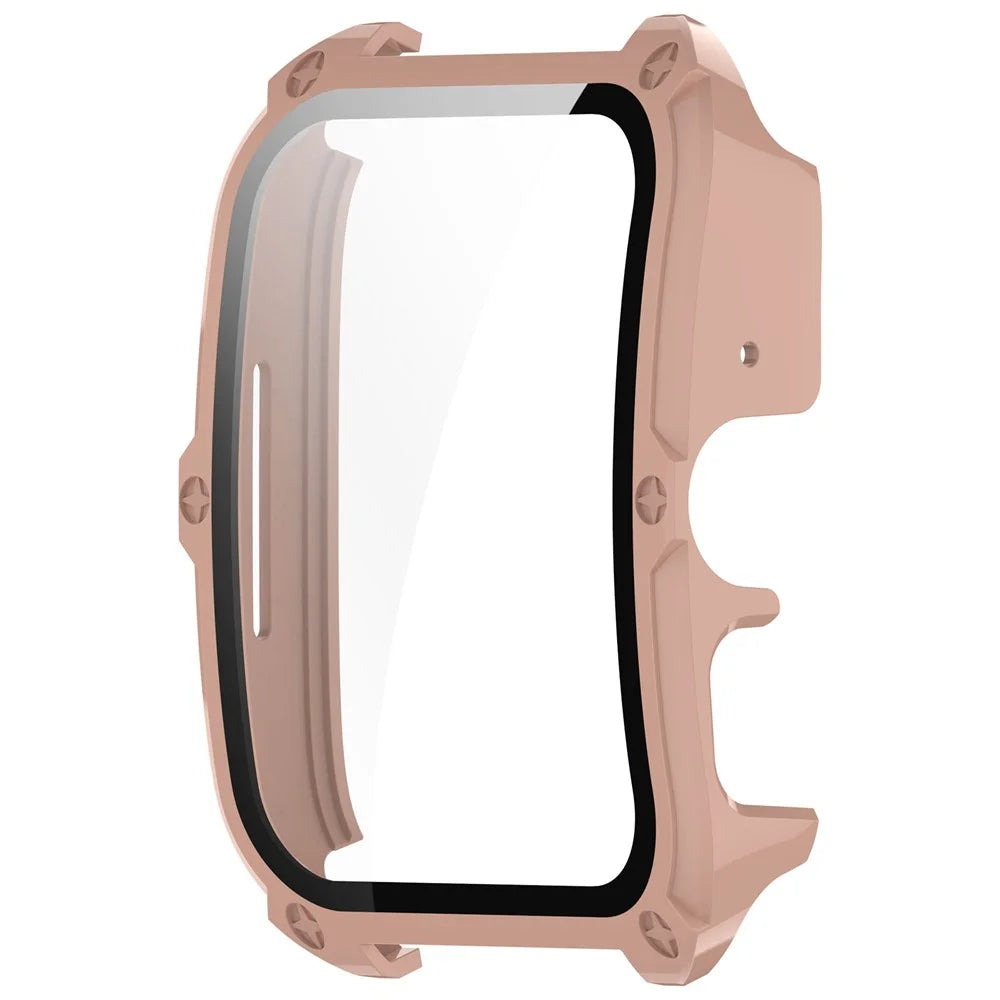 For Oppo Watch 4 Pro Hard PC Case Cover Anti-Scratch Watch Case with Tempered Glass Screen Film - Pink - 2