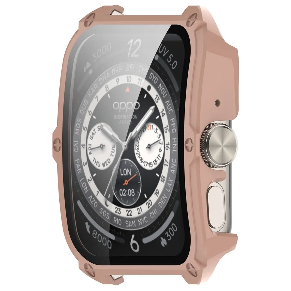 For Oppo Watch 4 Pro Hard PC Case Cover Anti-Scratch Watch Case with Tempered Glass Screen Film - Pink - 4