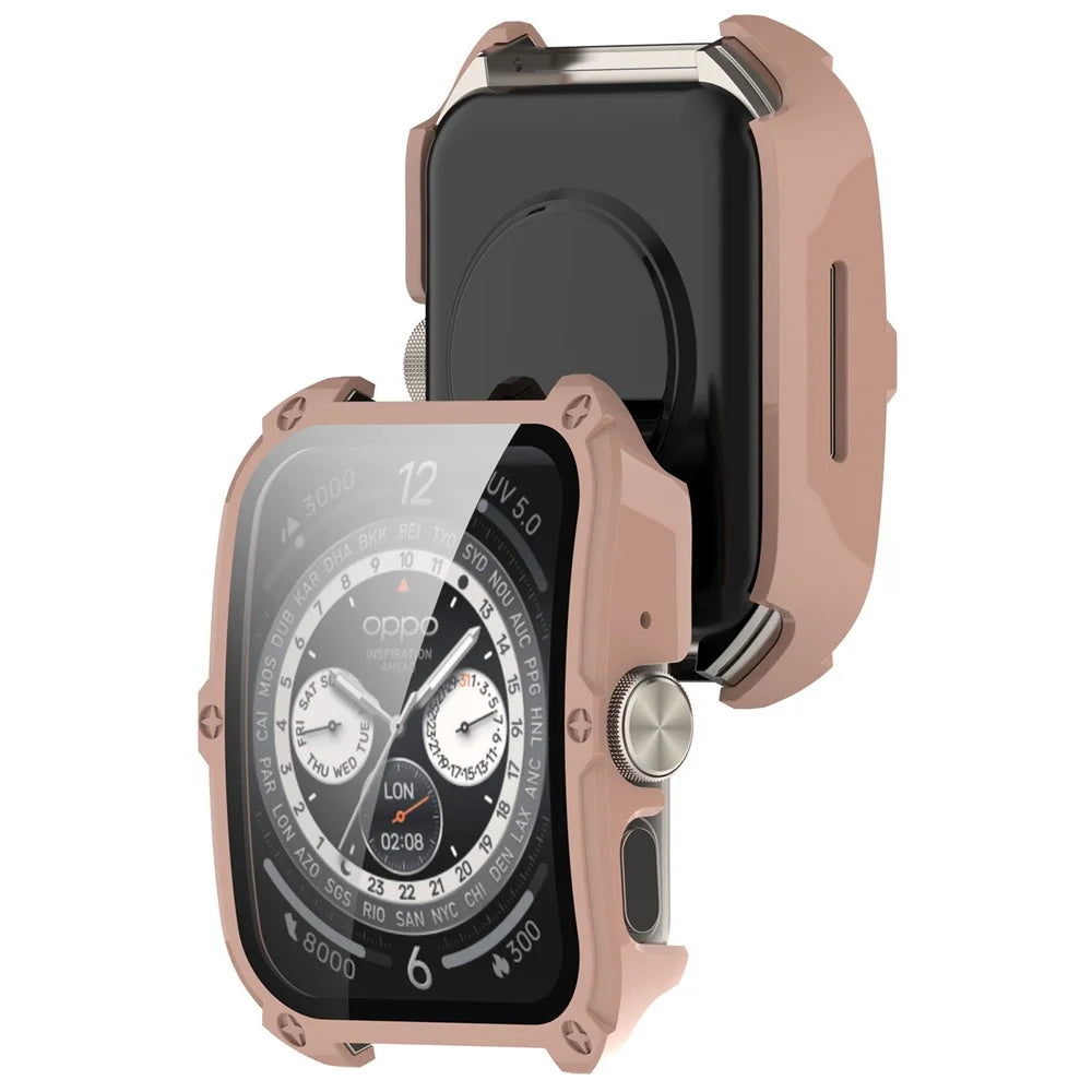 For Oppo Watch 4 Pro Hard PC Case Cover Anti-Scratch Watch Case with Tempered Glass Screen Film - Pink - 5