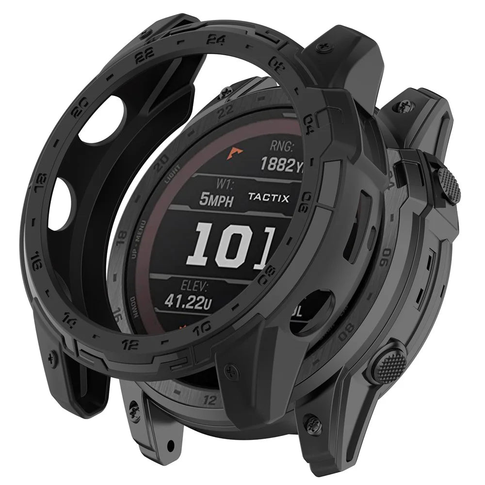 For Garmin Tactix 7 AMOLED TPU Bumper Case Protective Watch Cover Frame with Dial Plate - Black - 1