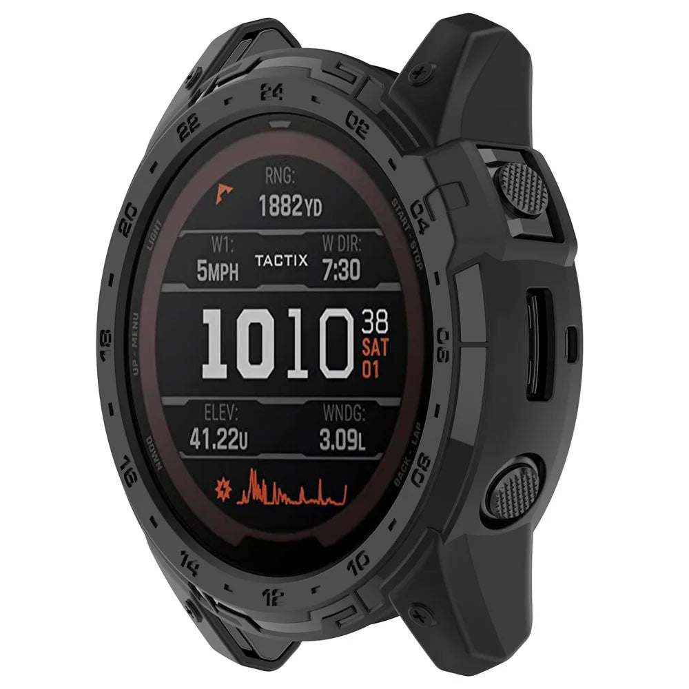 For Garmin Tactix 7 AMOLED TPU Bumper Case Protective Watch Cover Frame with Dial Plate - Black - 4