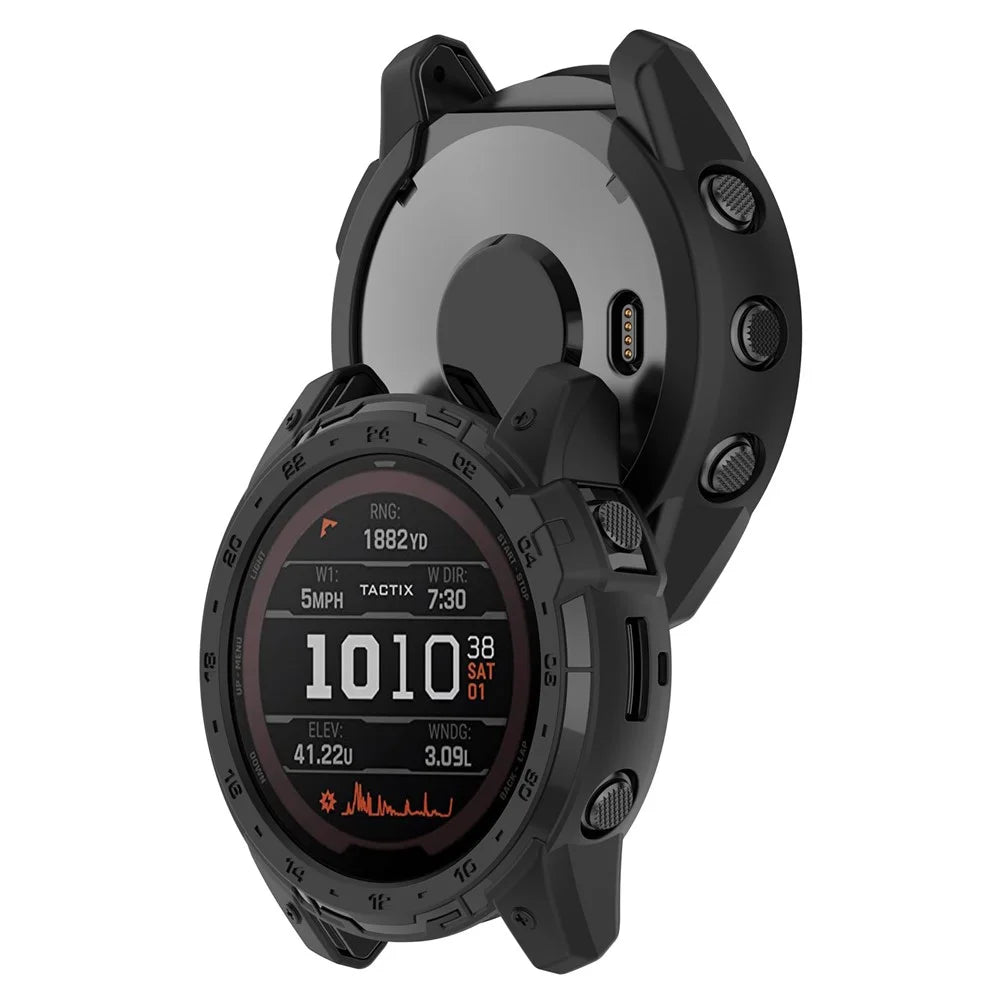 For Garmin Tactix 7 AMOLED TPU Bumper Case Protective Watch Cover Frame with Dial Plate - Black - 5