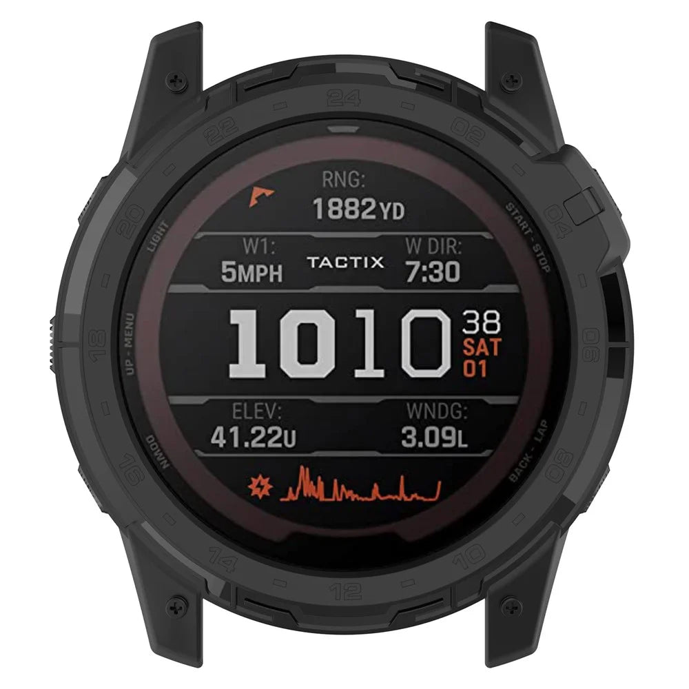 For Garmin Tactix 7 AMOLED TPU Bumper Case Protective Watch Cover Frame with Dial Plate - Black - 6