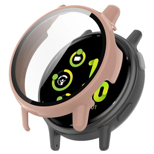 For Garmin vivoactive 5 / Garmin Active 5 Hard PC Bumper Case with Tempered Glass Screen Protector Watch Case Cover - Pink - 1