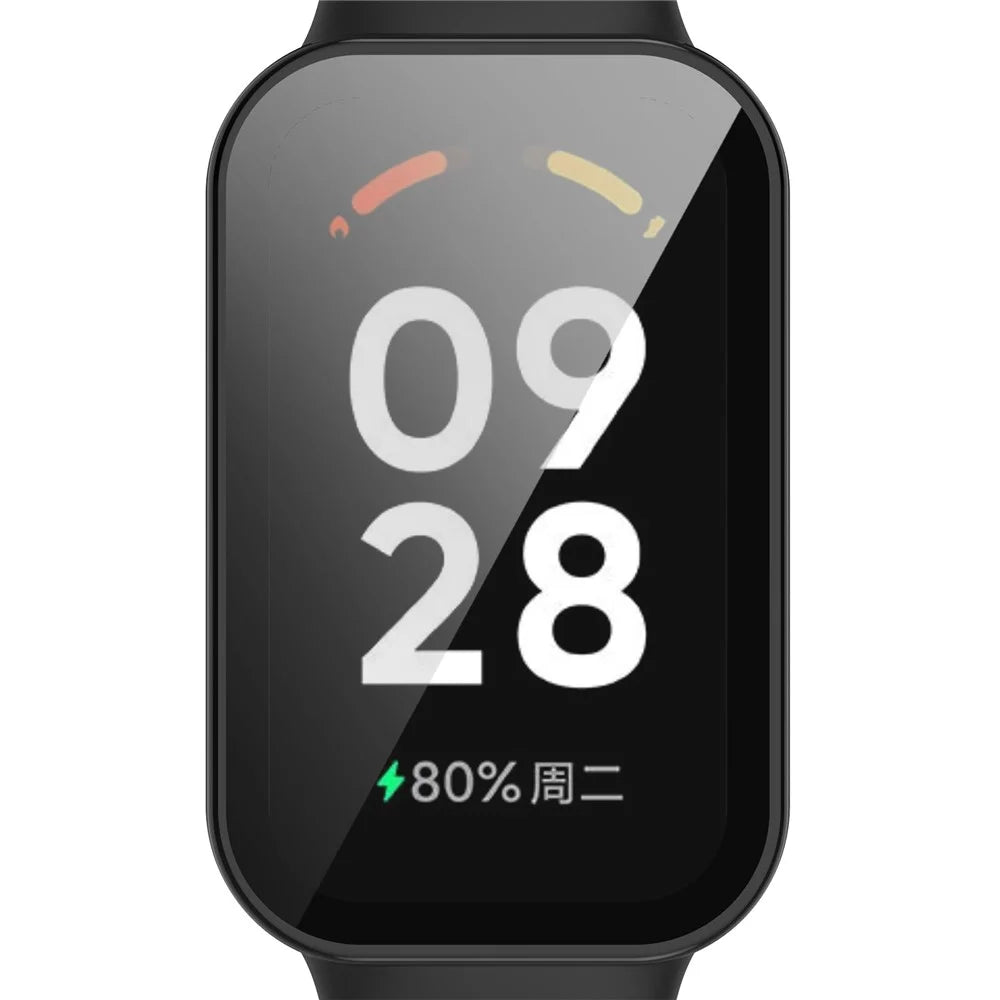 For Xiaomi Smart Band 8 Active / Redmi Smart Band 2 Watch Case PC Frame with Tempered Glass Screen Film - Black - 4