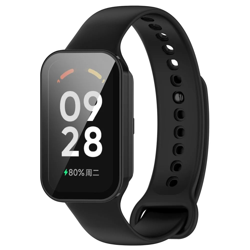 For Xiaomi Smart Band 8 Active / Redmi Smart Band 2 Watch Case PC Frame with Tempered Glass Screen Film - Black - 5