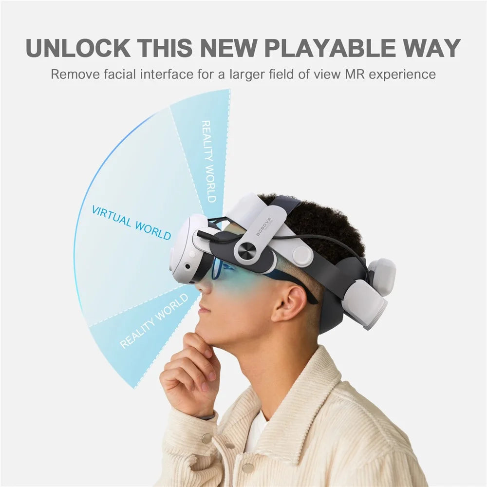 BOBOVR M3 Pro VR Head Strap for Meta Quest 3S / Quest 3 with Magnetic Detachable 5200mAh Battery Pack - 4