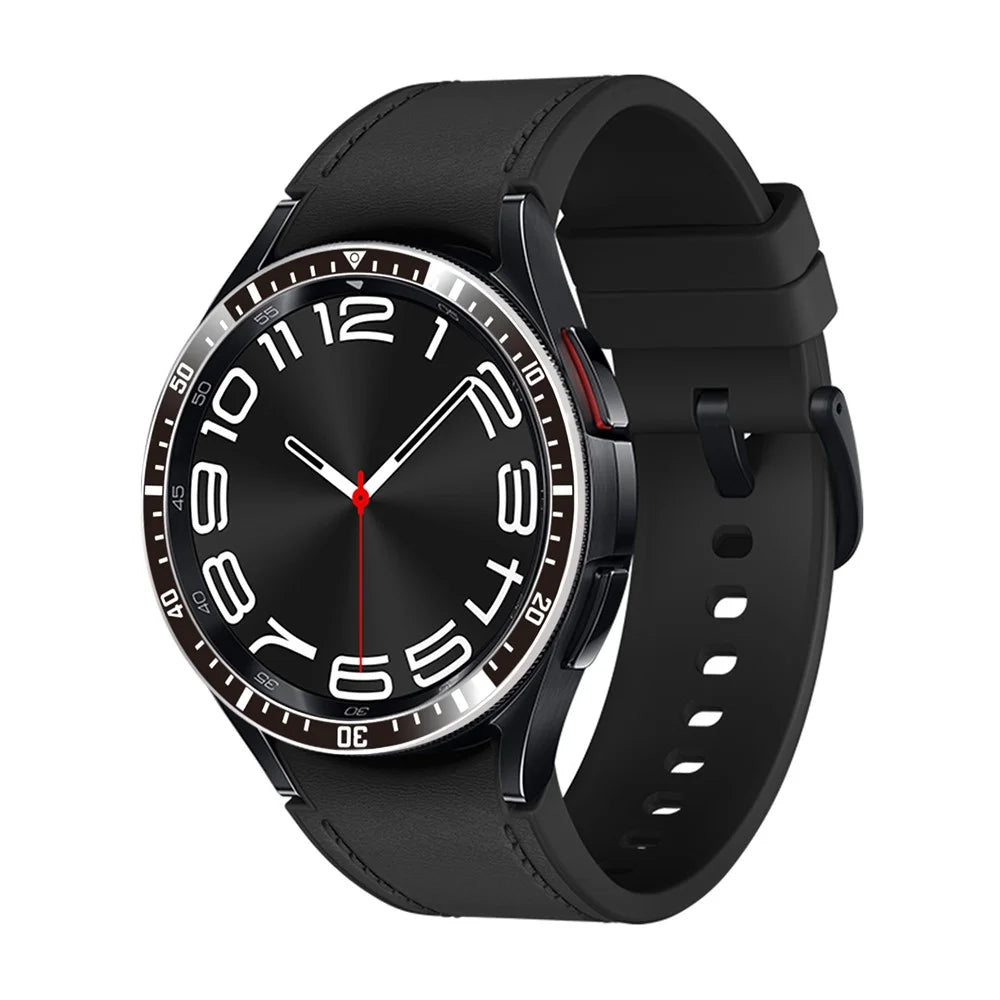 Watch Case Cover for Samsung Galaxy Watch6 Classic 43mm Aluminium Alloy Bezel Ring Bumper - Black / White Letter - 2
