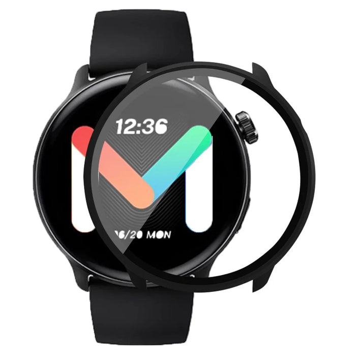 For Mibro Lite 2 Hard PC Bumper Case with Tempered Glass Screen Film Watch Case Cover - Black - 1