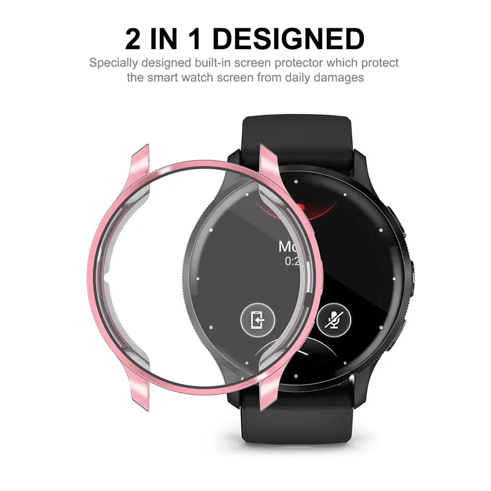 ENKAY HAT PRINCE For Garmin Venu 3S Full Cover Watch Case Electroplating TPU Frame with Screen Film - Pink - 3