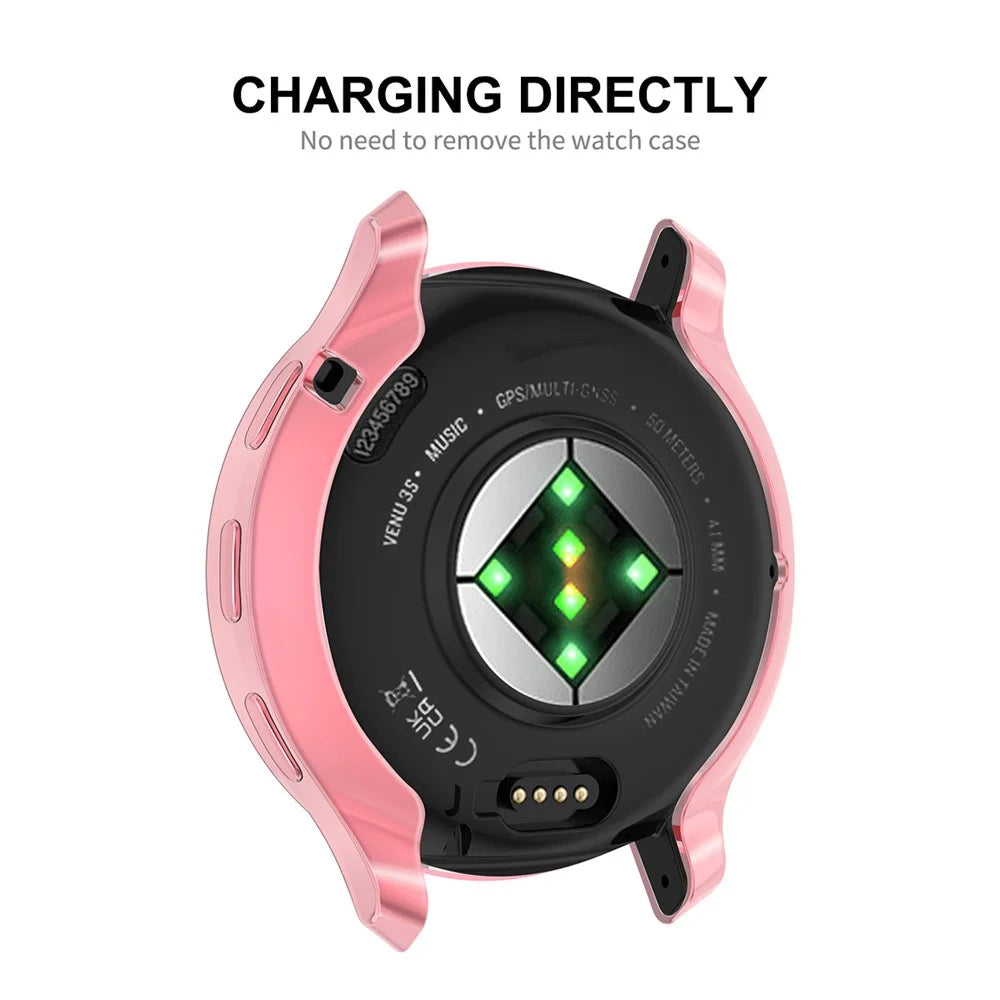 ENKAY HAT PRINCE For Garmin Venu 3S Full Cover Watch Case Electroplating TPU Frame with Screen Film - Pink - 4