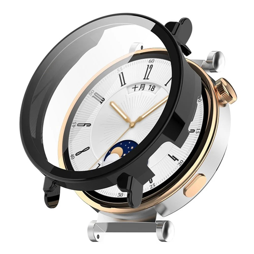 ENKAY Hat Prince For Huawei Watch GT 4 46mm Full Cover PC Watch Case with HD Tempered Glass Film - Black - 1