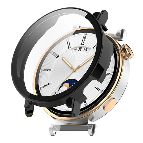 ENKAY Hat Prince For Huawei Watch GT 4 46mm Full Cover PC Watch Case with HD Tempered Glass Film - Black - 1